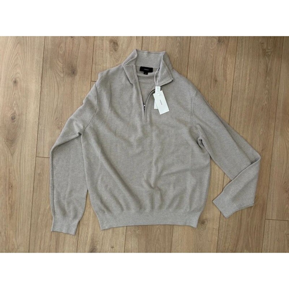 Vince Beige Cream Textured Knit Quarter Zip Pullover Sweater Men's Large NWT